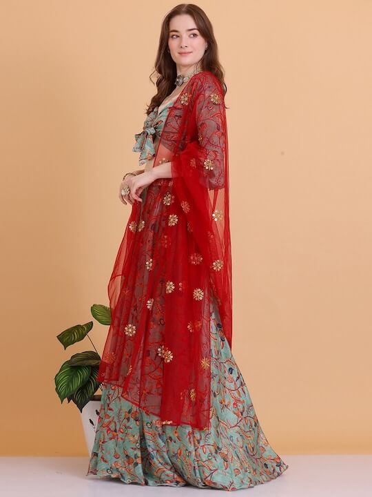 Printed Sequinned Ready to Wear Lehenga & Blouse With Dupatta