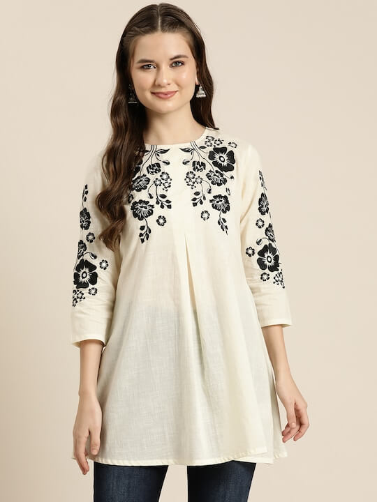 Floral Embroidered Pure Cotton Kurti